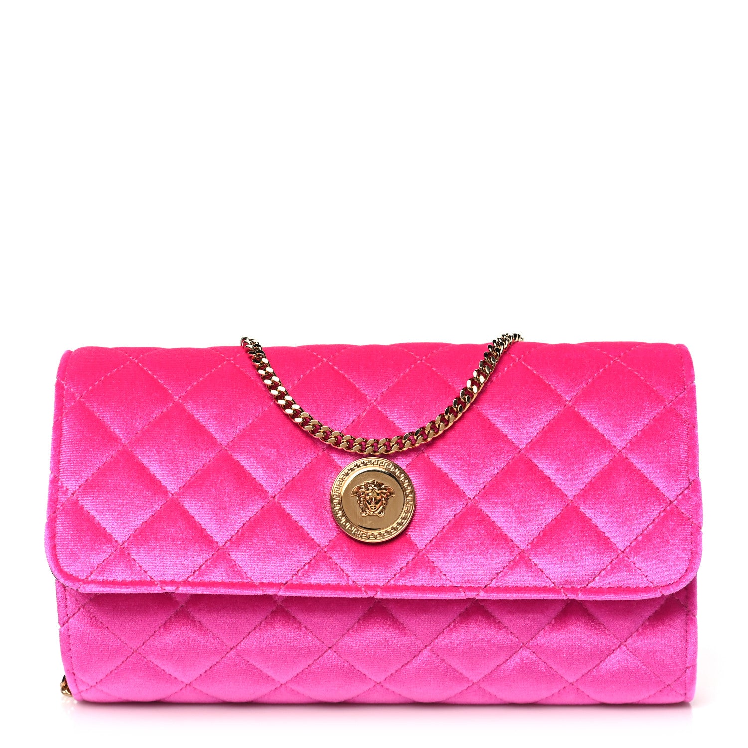Versace Velvet Quilted Medusa Wallet On Chain Pink 1 of 9