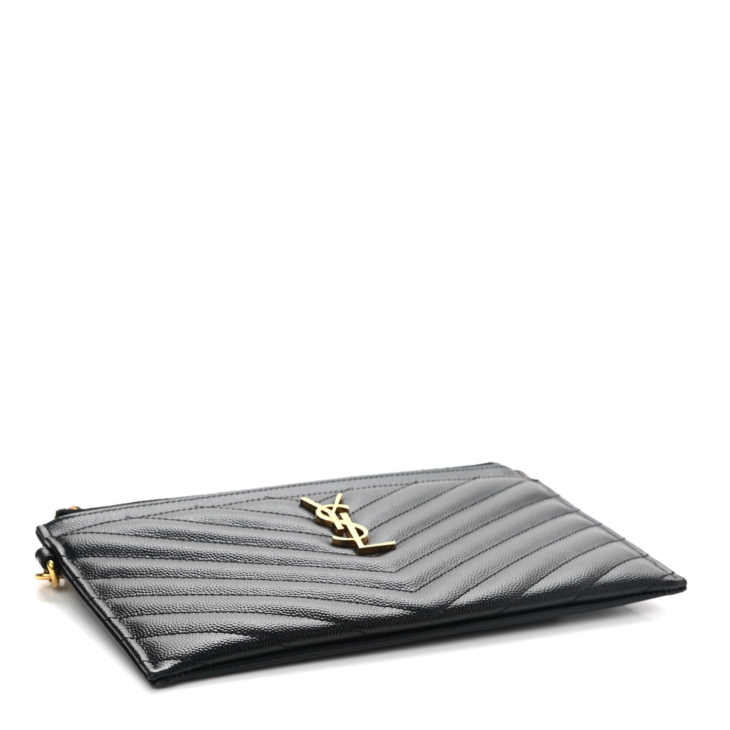 Saint Laurent Grain De Poudre Chevron Monogram Large Bill Pouch Black 4 of 7