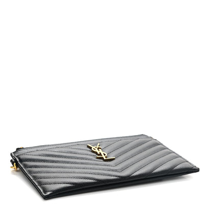 Saint Laurent Grain De Poudre Chevron Monogram Large Bill Pouch Black 4 of 7