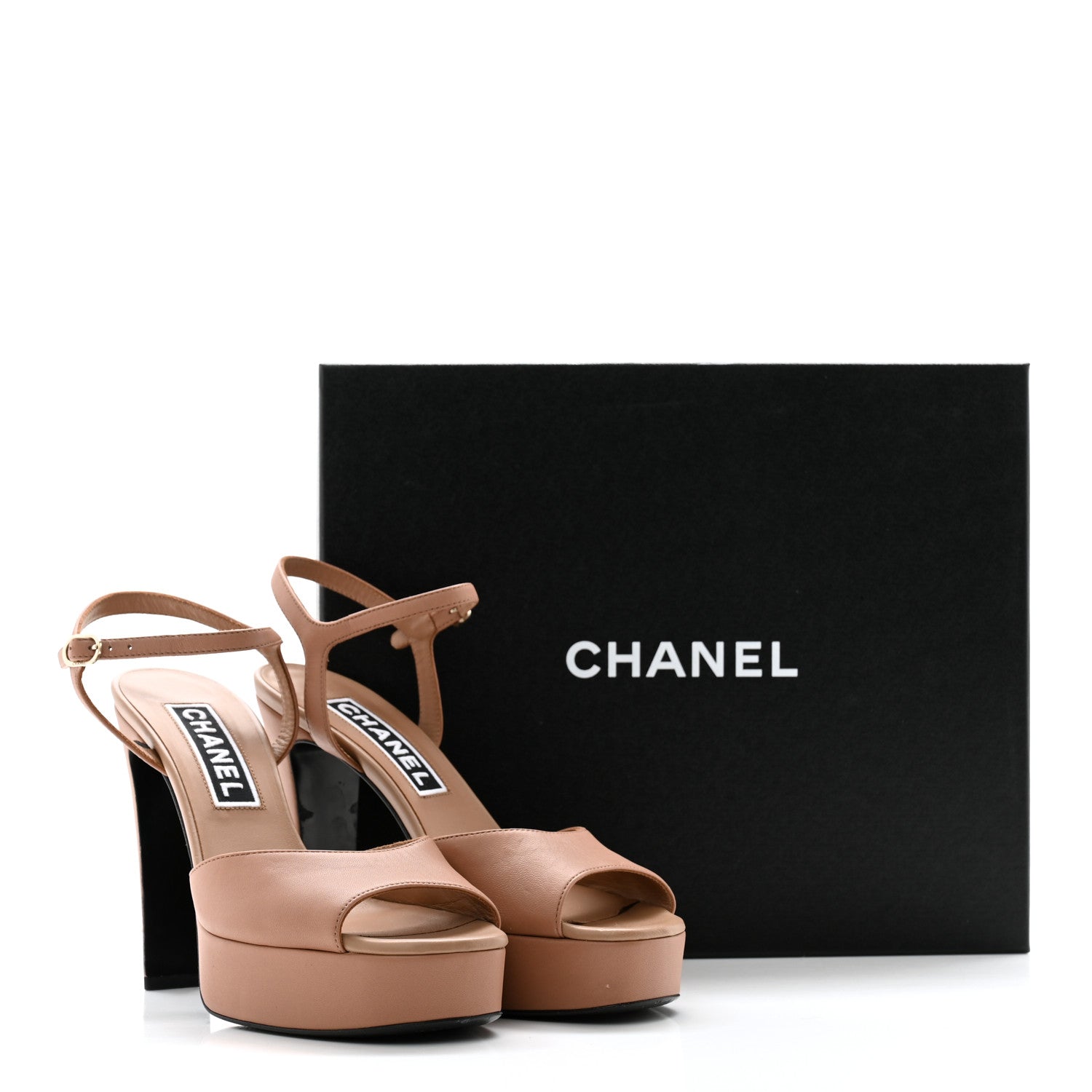 Chanel Lambskin Crystal CC Platform Sandals 38 Light Brown 14 of 14