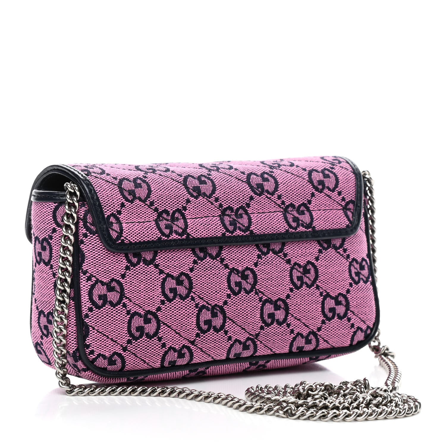 Gucci Monogram Multicolor Matelasse Diagonal Super Mini GG Marmont Shoulder Bag Pink Blue 2 of 4
