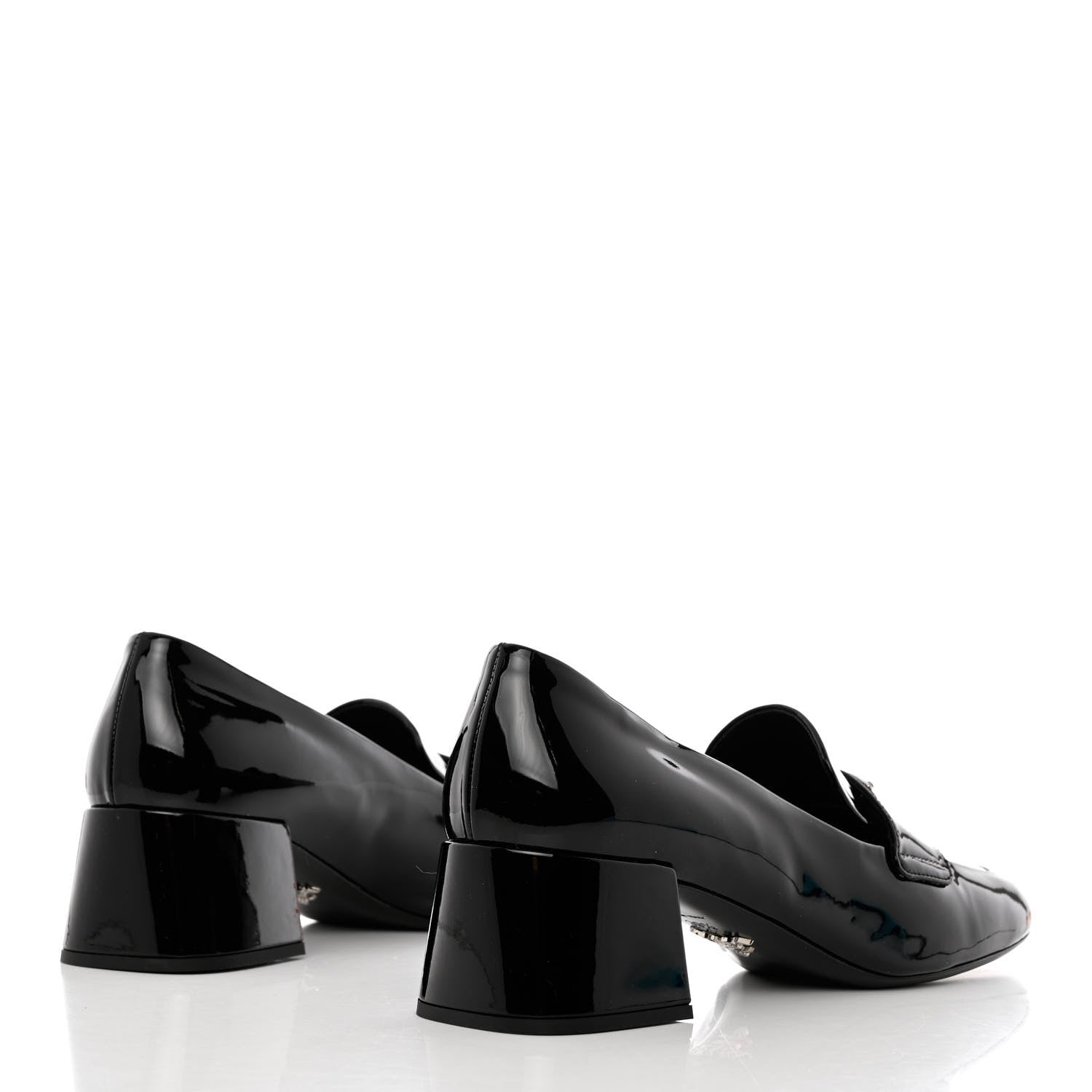 Prada Vernice Metal Triangle Logo 45mm Loafer Pumps 39.5 Black 4 of 10