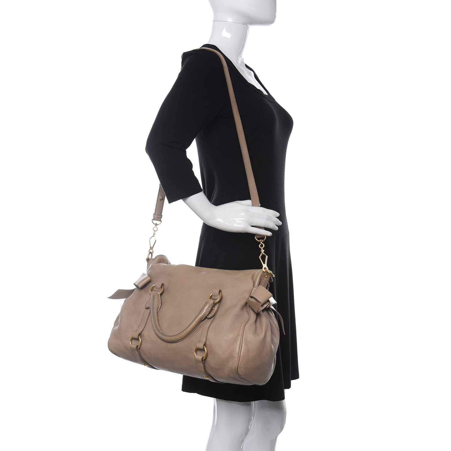 Miu Miu Vitello Medium Bow Bag Beige 2 of 18