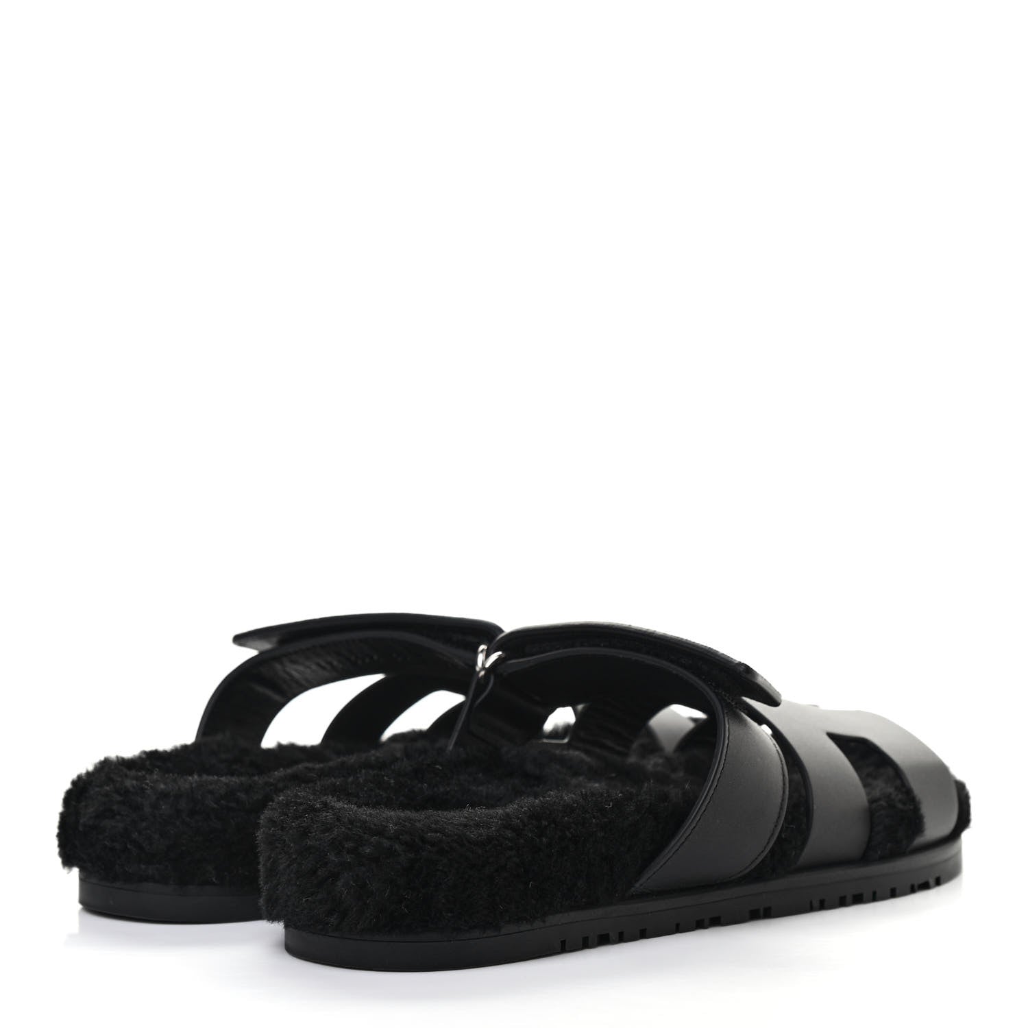 Hermes Calfskin Woolskin Womens Chypre Sandals 39 Black 4 of 8