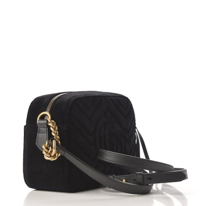 Gucci Velvet Matelasse Small GG Marmont Chain Shoulder Bag Black 3 of 9