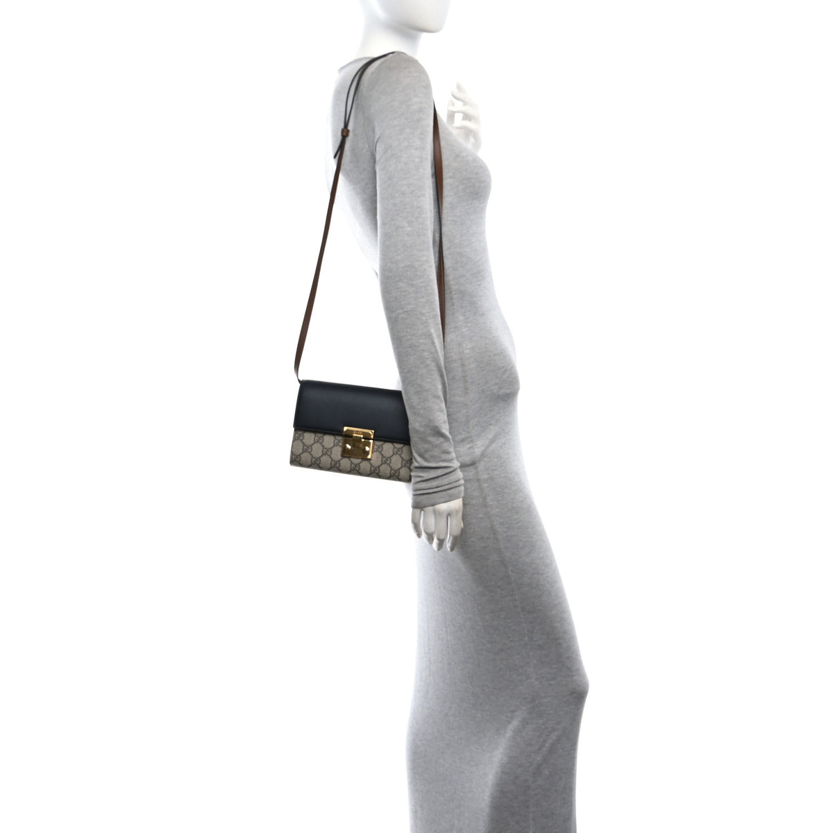 GG Supreme Monogram Calfskin Mini Padlock Shoulder Bag Beige Black Cuir