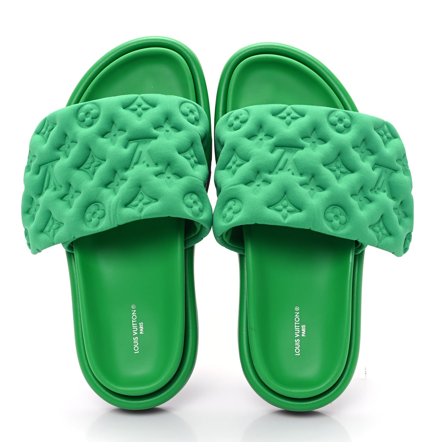 Technical Fabric Embossed Monogram Pool Pillow Comfort Mules 41 Green