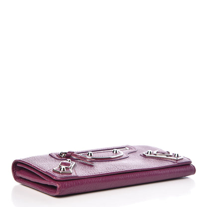 Balenciaga Chevre Silver Metallic Edge Hardware Money Wallet Violet Prune 4 of 7