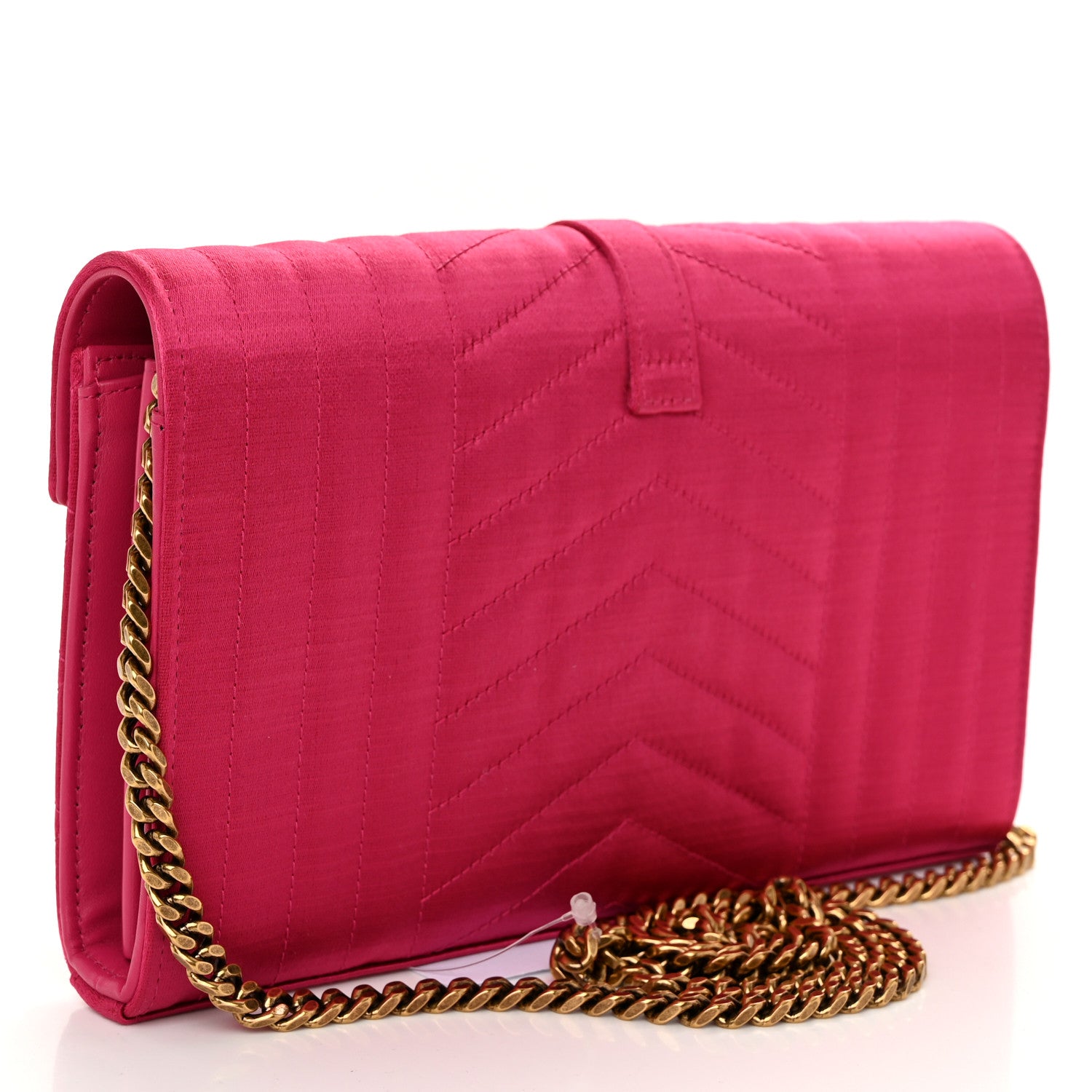 Saint Laurent Satin Mixed Matelasse Triquilt Monogram Chain Wallet Guava 3 of 9
