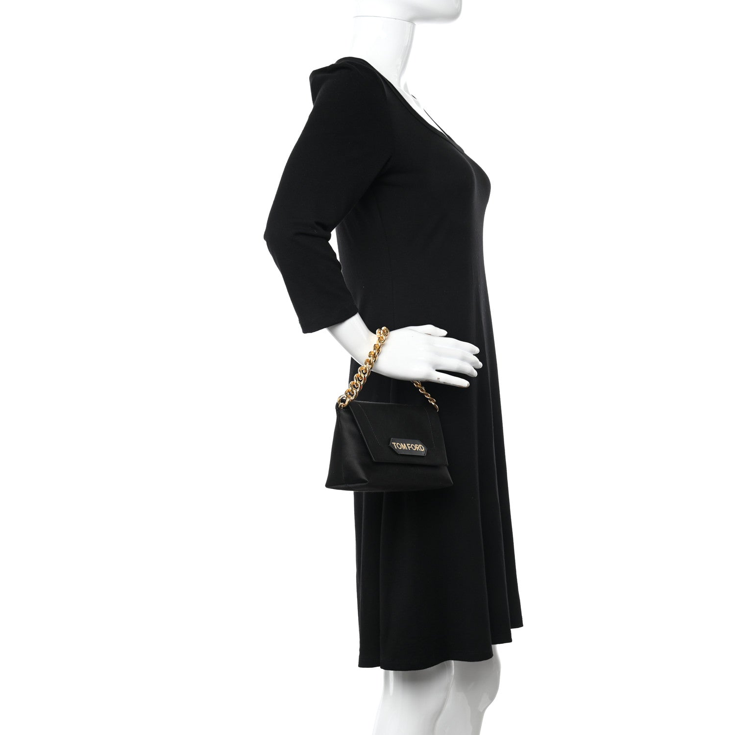 Tom Ford Satin Mini Label Chain Shoulder Bag Black 2 of 11