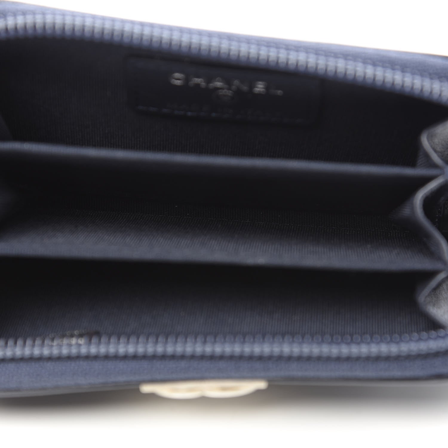 Chanel Calfskin Chevron Zip Around Boy Coin Purse Wallet Dark Navy 5 of 7