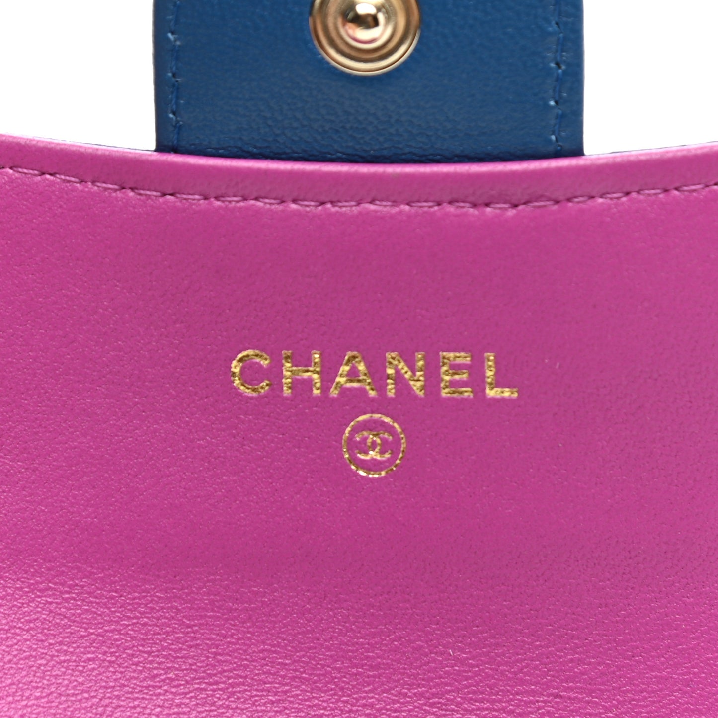 Lambskin Quilted Flap Card Holder Wallet Blue Pink