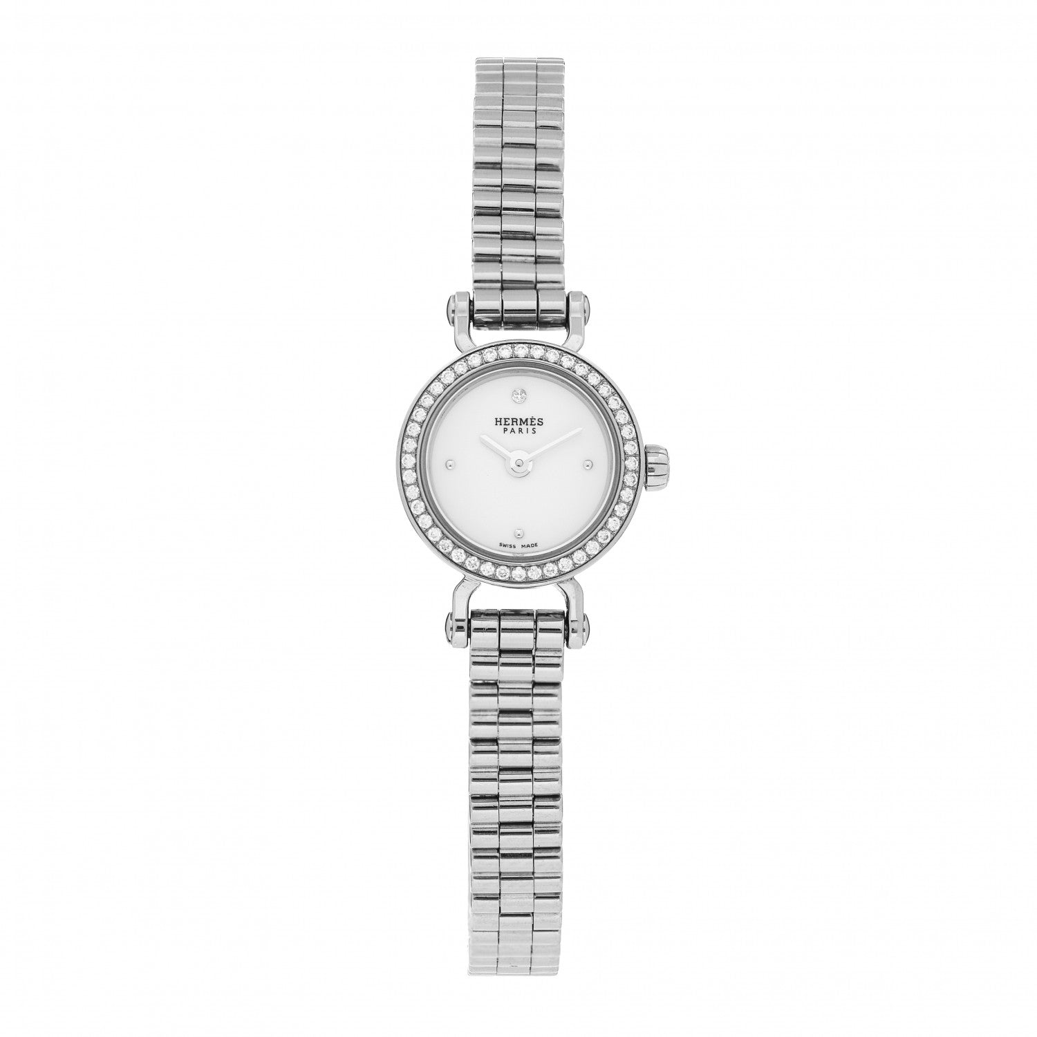 Hermes 18K White Gold Diamond 16mm Faubourg Quartz Watch 1 of 5