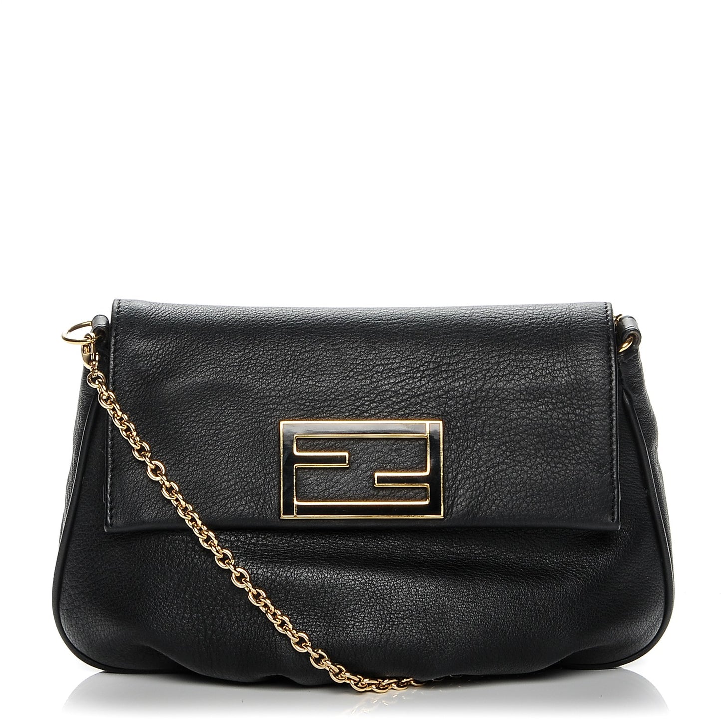 Vitello Flamingo Enamel Fendista Pouchette Crossbody Black
