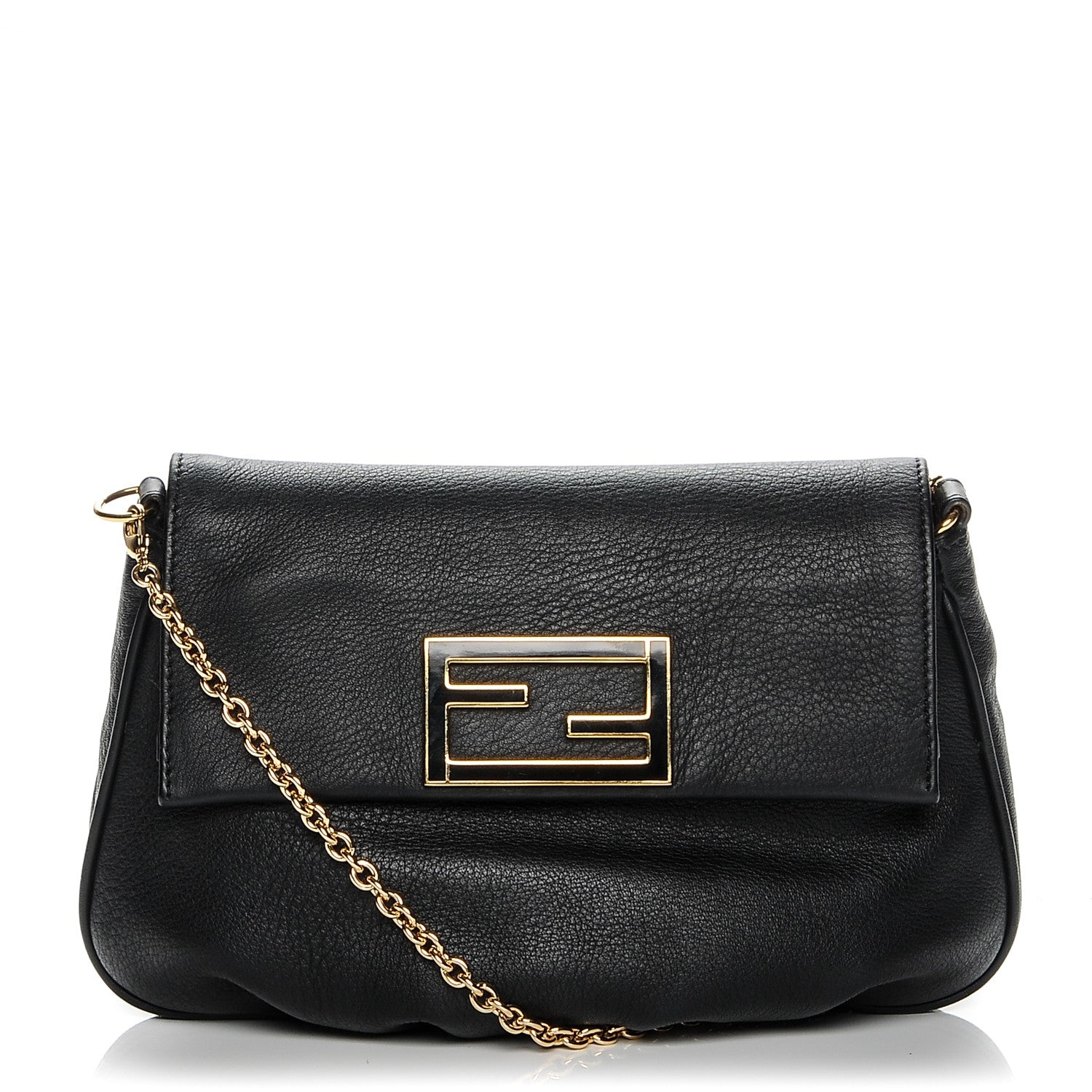 Fendi Vitello Flamingo Enamel Fendista Pouchette Crossbody Black 1 of 6