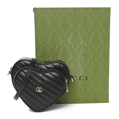 Gucci Calfskin Matelasse Diagonal Mini Interlocking G Heart Shoulder Bag Black 11 of 11