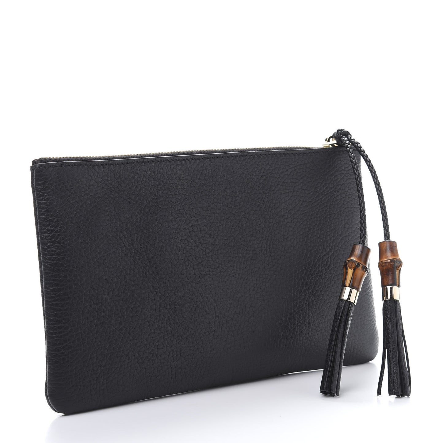 Pebbled Calfskin Large Bamboo Clutch Black