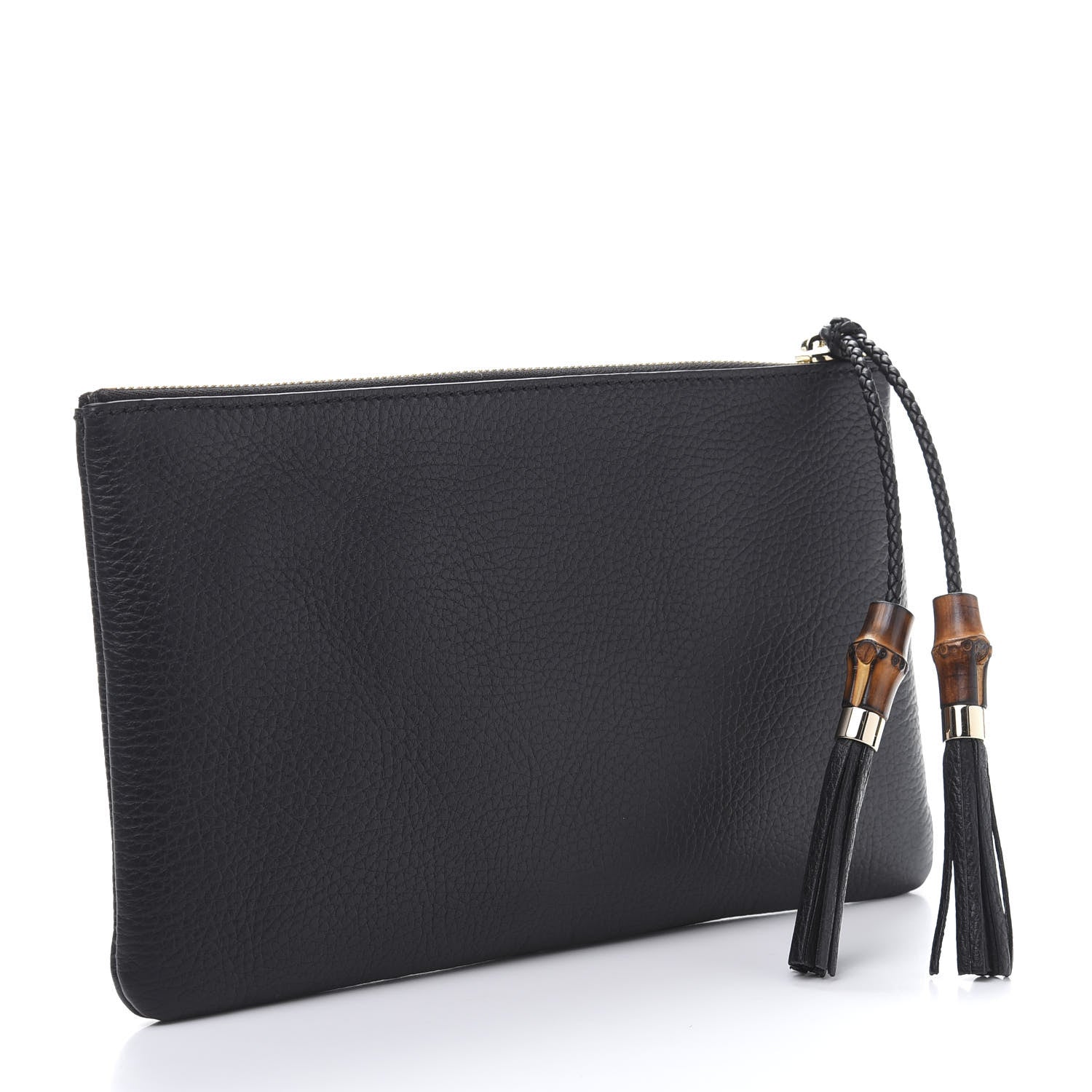 Gucci Pebbled Calfskin Large Bamboo Clutch Black 3 of 11