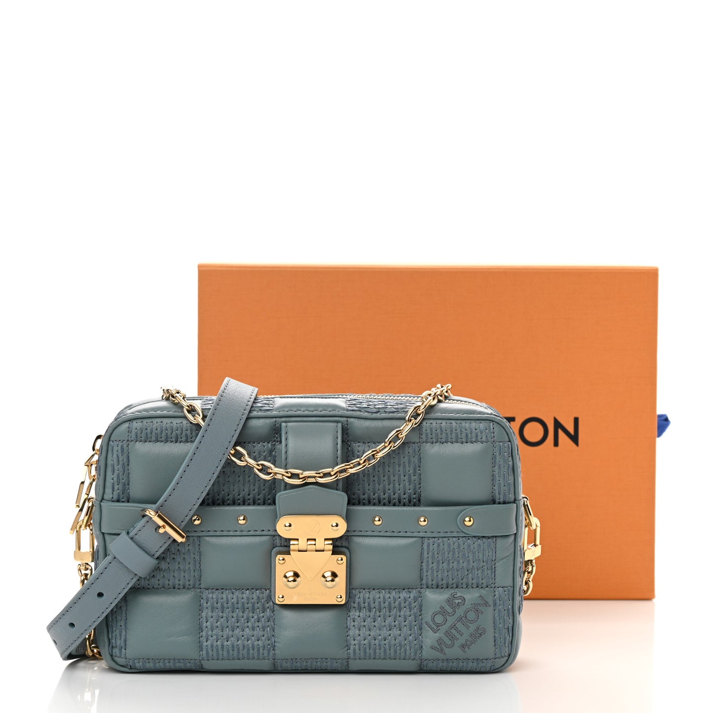 Lambskin Damier Quilt Troca PM Glacier