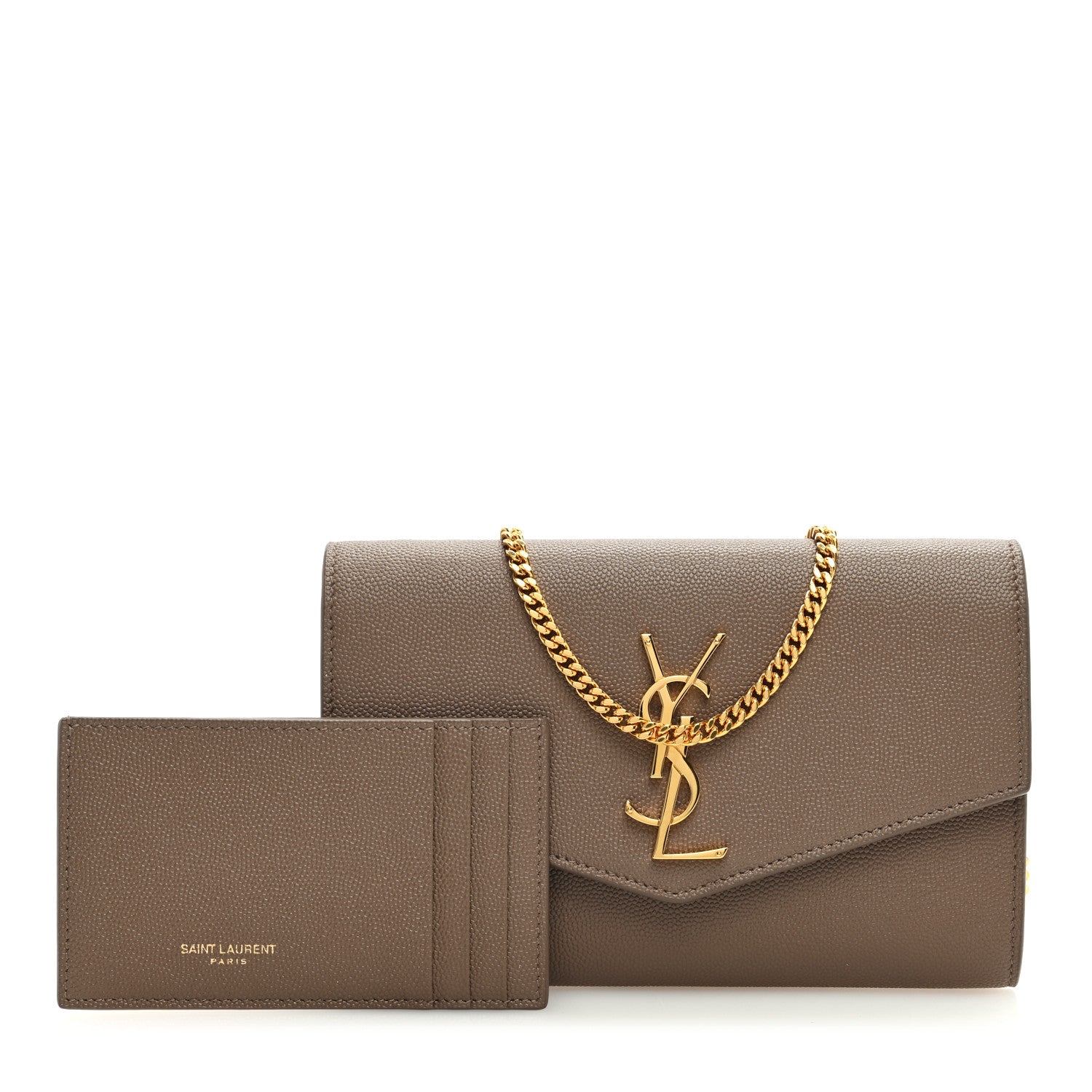 Saint Laurent Grain De Poudre Monogram Uptown Chain Wallet Taupe 3 of 11