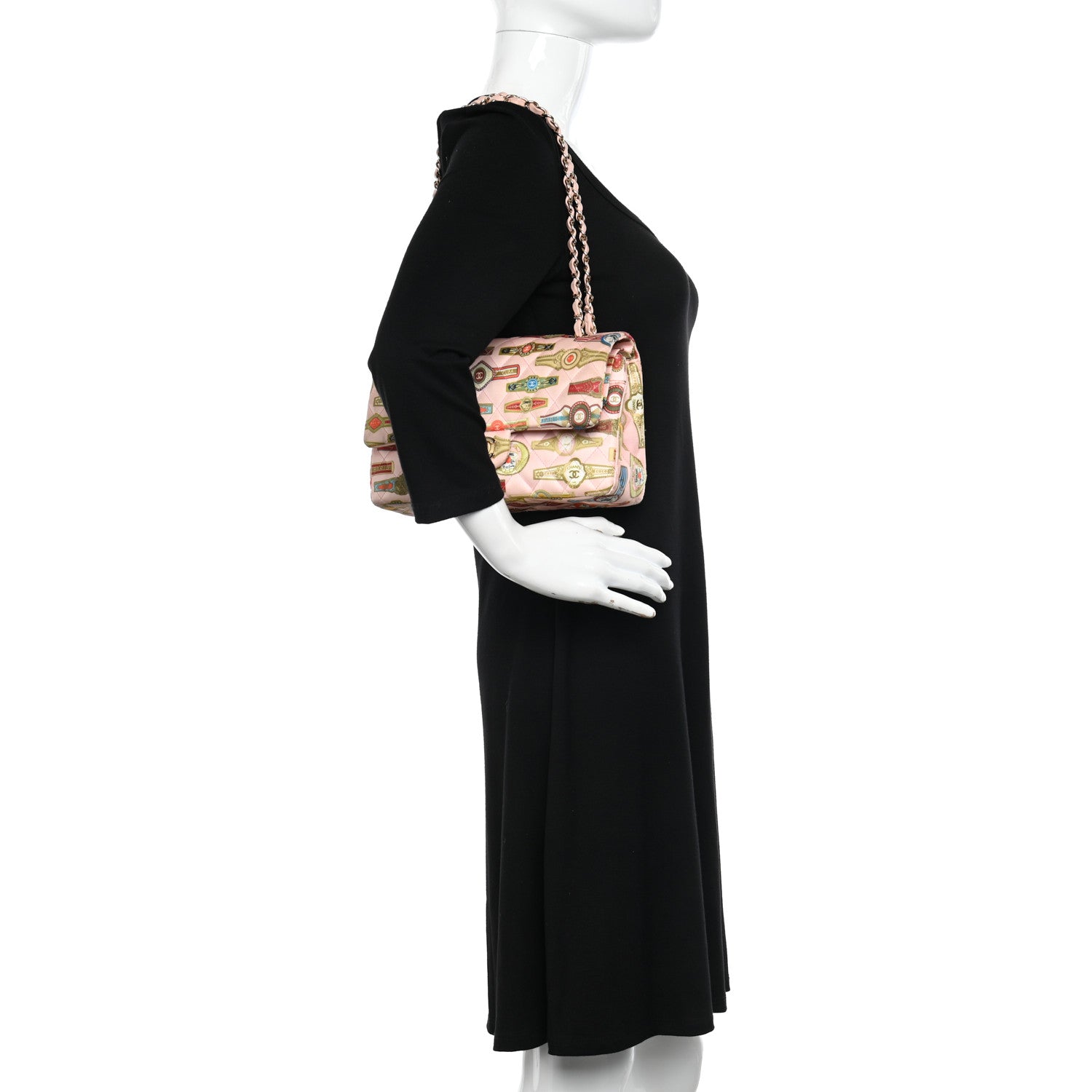 Chanel Satin Paris Cuba Cigare Print Medium Double Flap Pink 3 of 11