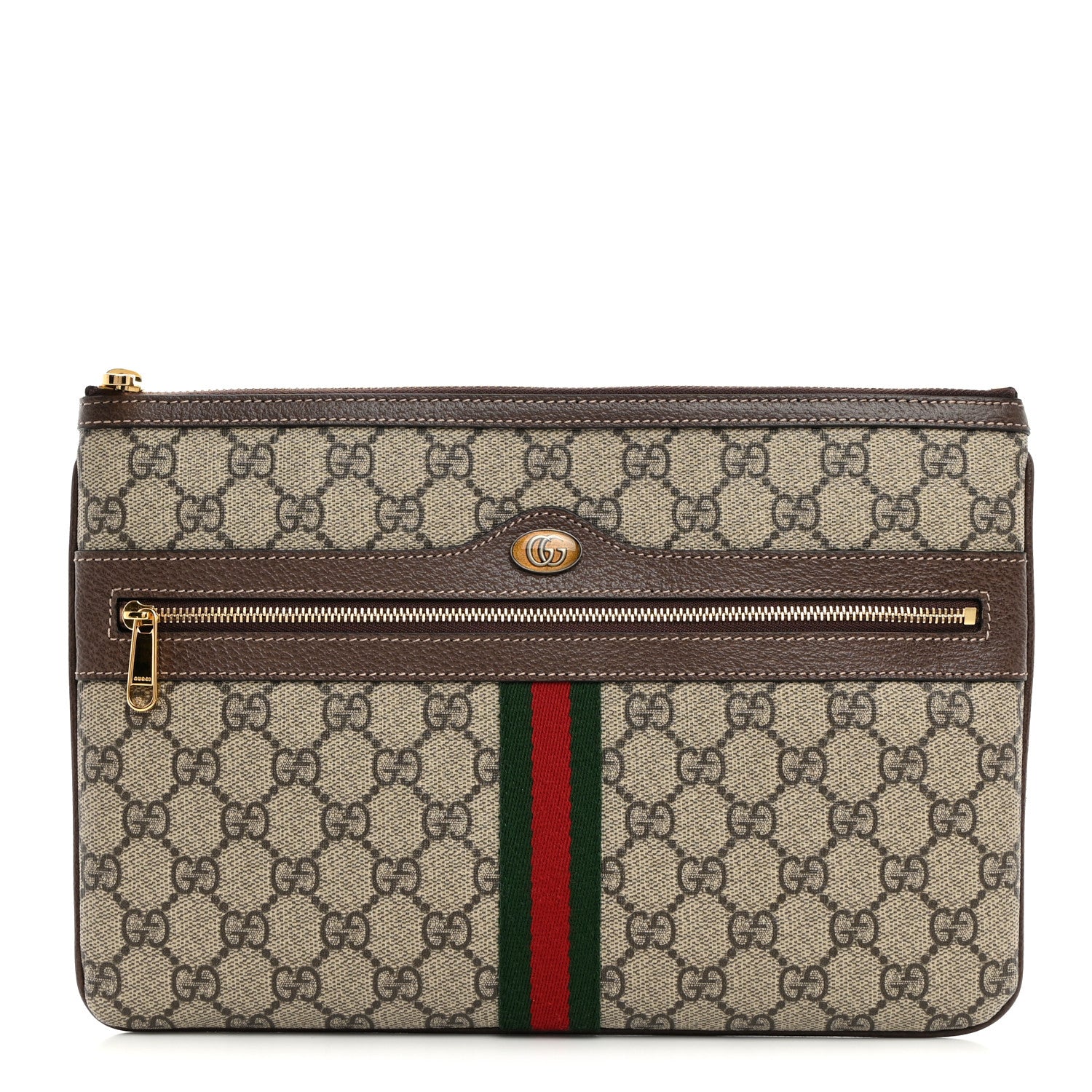 Gucci GG Supreme Monogram Large Ophidia Pouch Clutch Brown 1 of 8