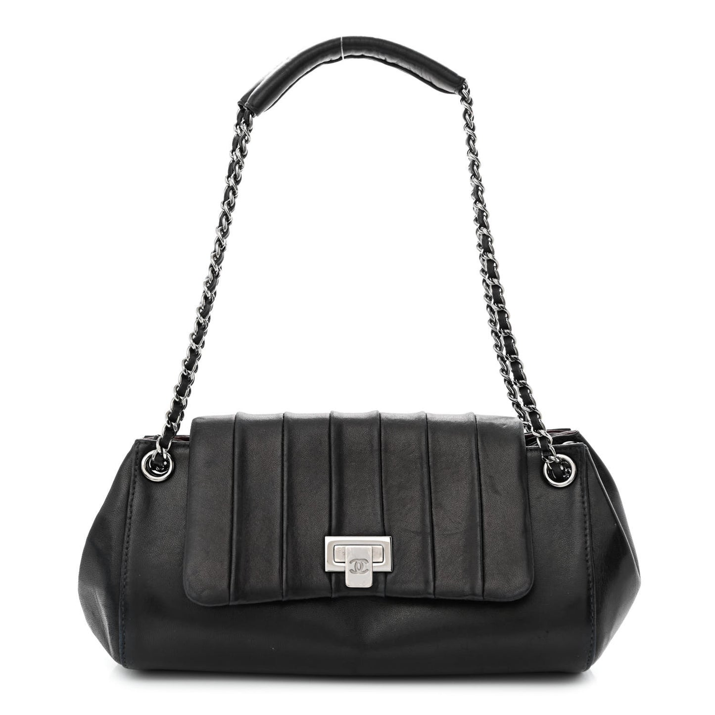 Lambskin Vertical Quilt Small Accordion Flap Black