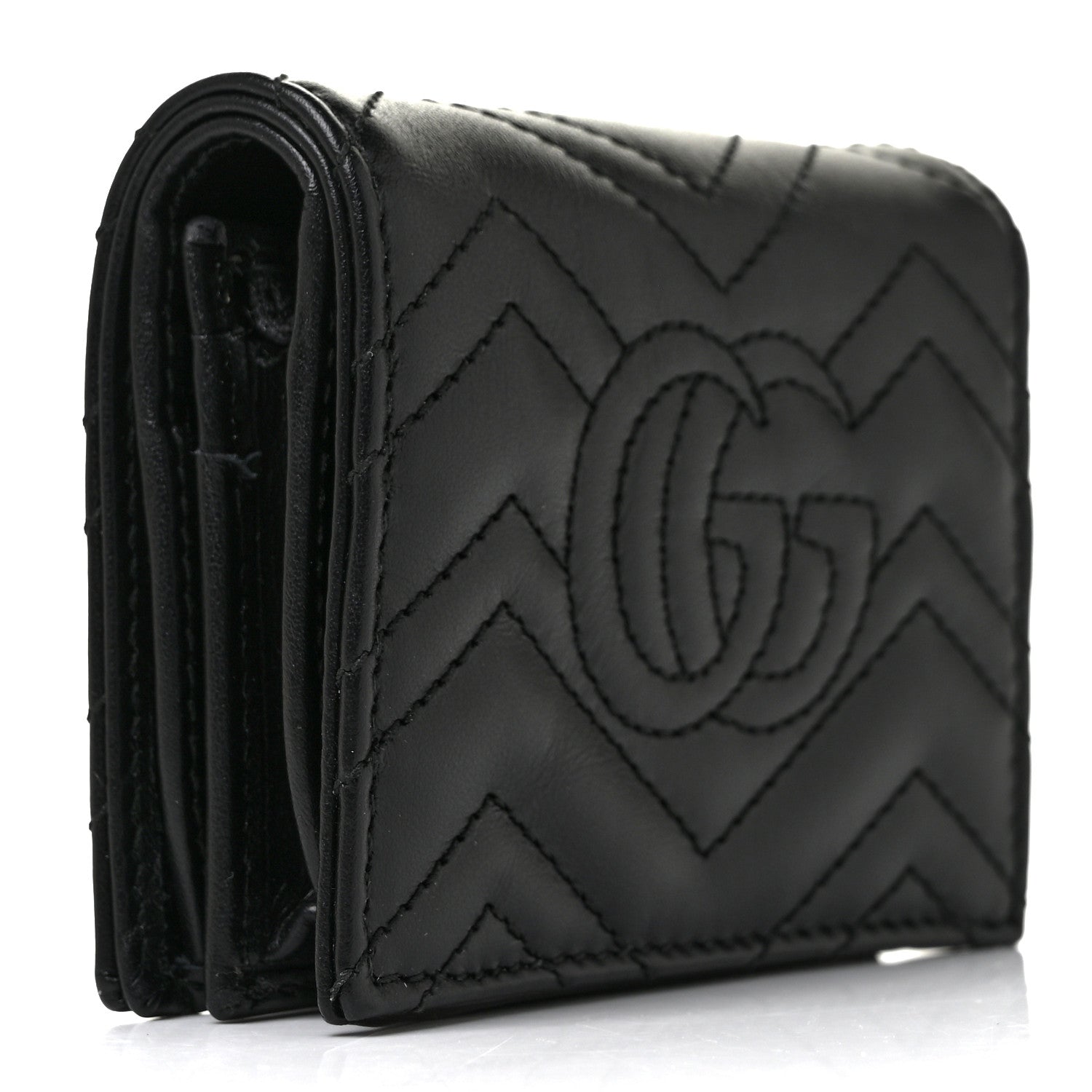 Gucci Calfskin Matelasse GG Marmont Card Case Wallet Black 3 of 9