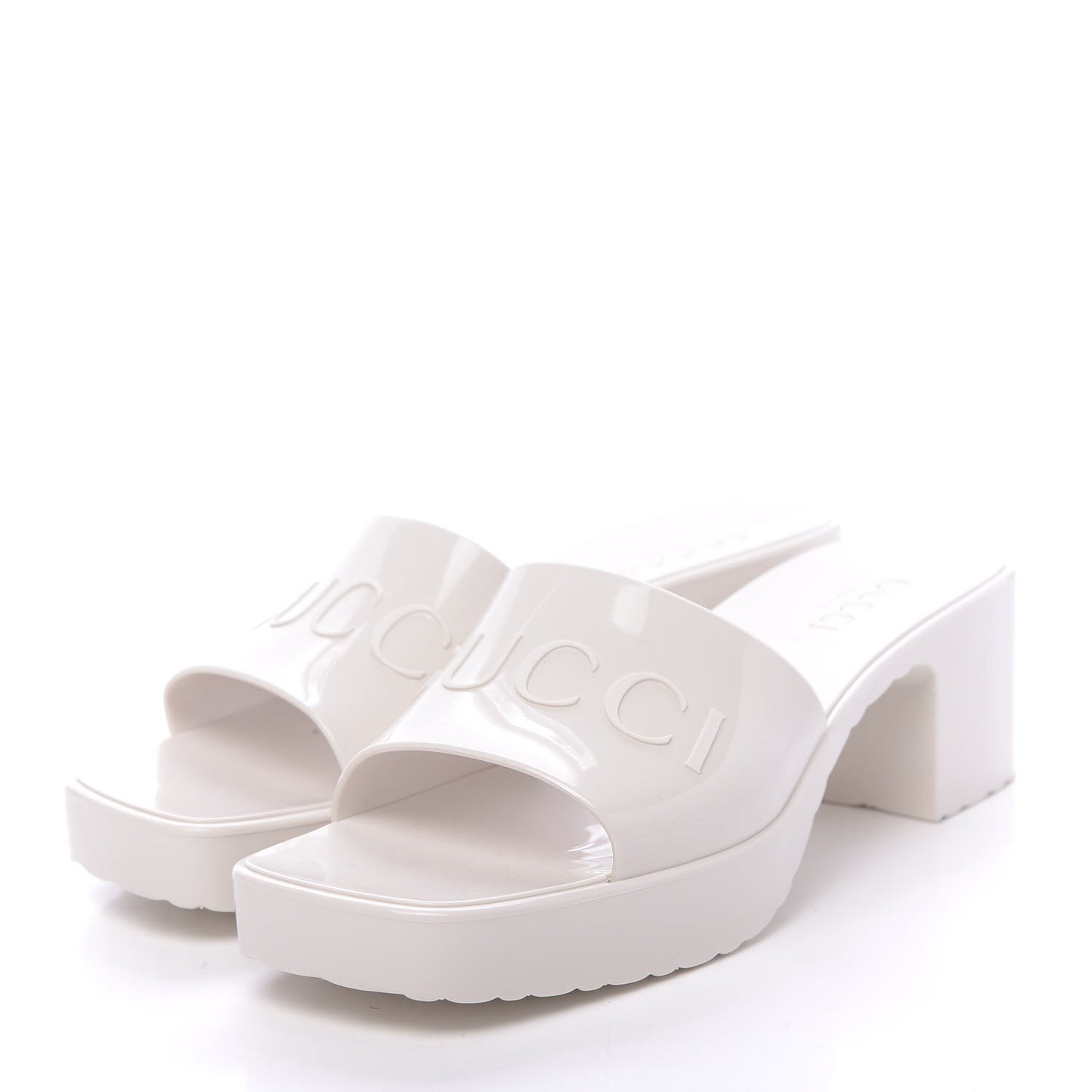 Rubber Gucci Logo Womens Platform 20/60mm Slide Sandals 38 Mystic White