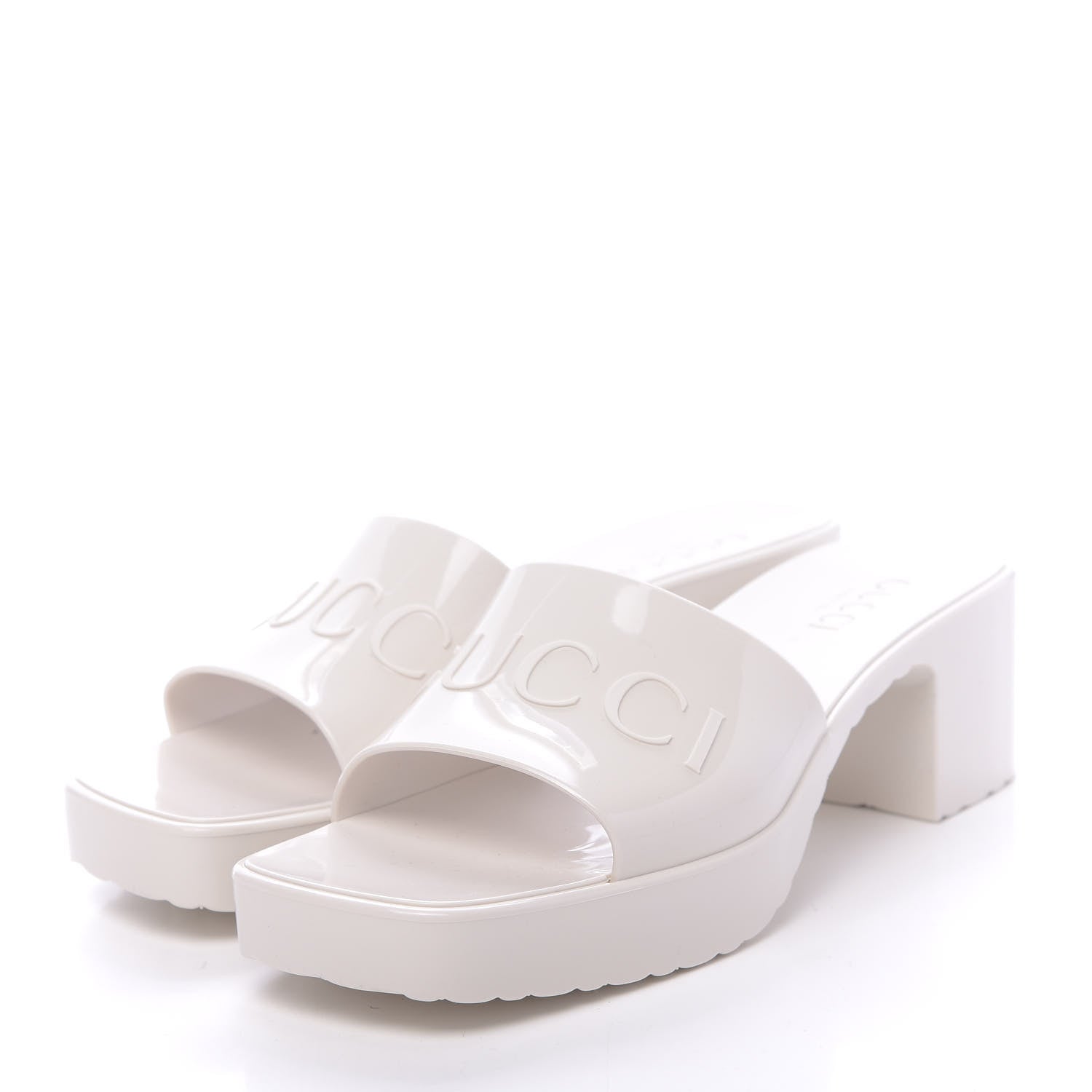 Gucci Rubber Gucci Logo Womens Platform 20/60mm Slide Sandals 38 Mystic White 3 of 8