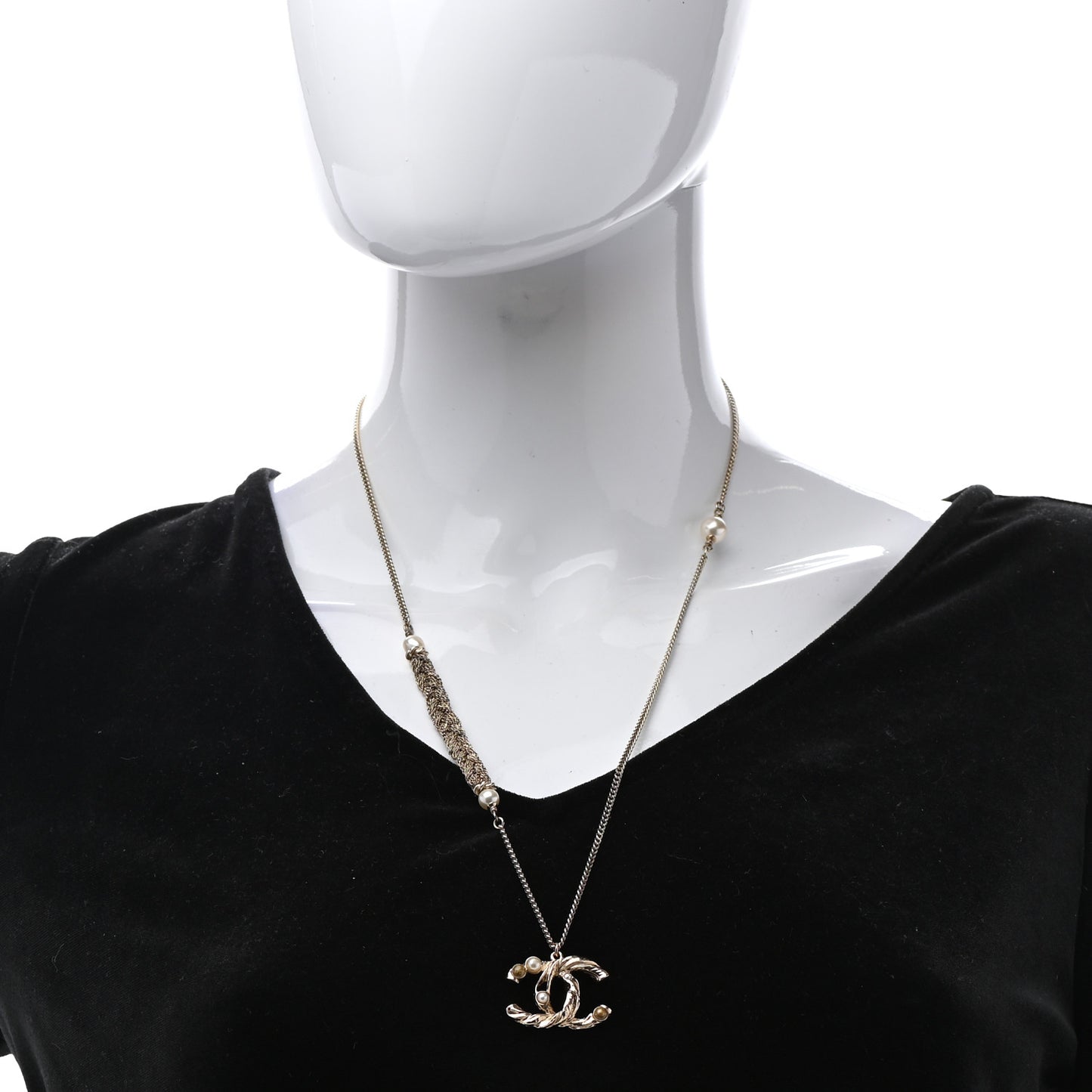 Pearl Crystal CC Bead Necklace Gold