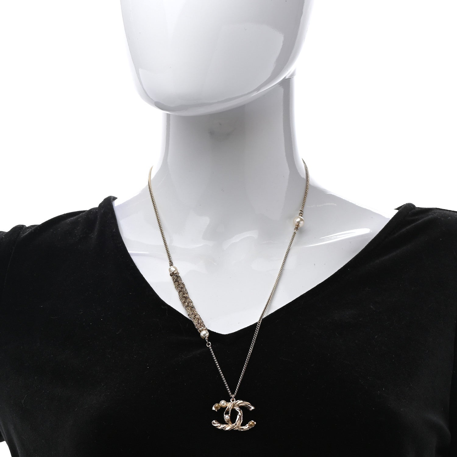 Chanel Pearl Crystal CC Bead Necklace Gold 2 of 8