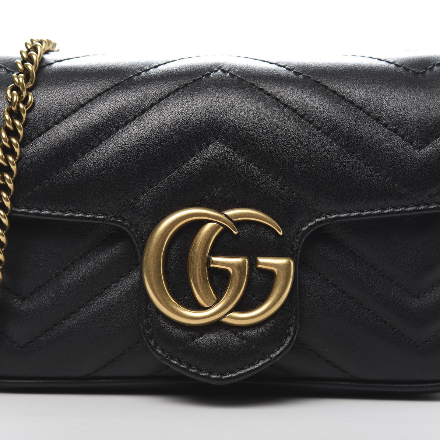 Calfskin Matelasse Super Mini GG Marmont Shoulder Bag Black