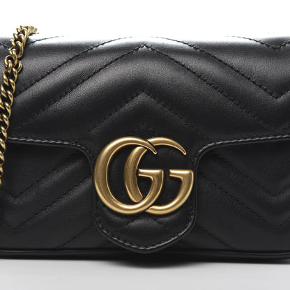 Gucci Calfskin Matelasse Super Mini GG Marmont Shoulder Bag Black 10 of 11