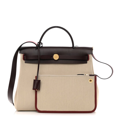 Hermes Military Toile Vache Hunter Herbag Zip Retourne 31 PM Beton Rouge Sellier 1 of 13