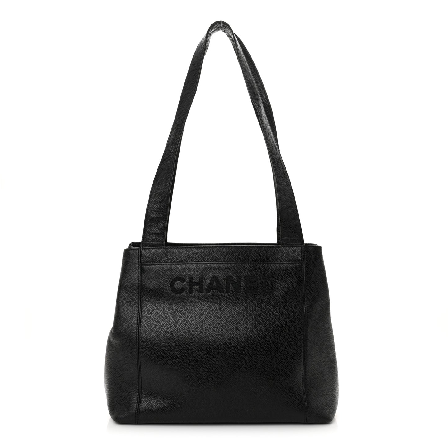 Caviar Embroidered Logo Shoulder Bag Black
