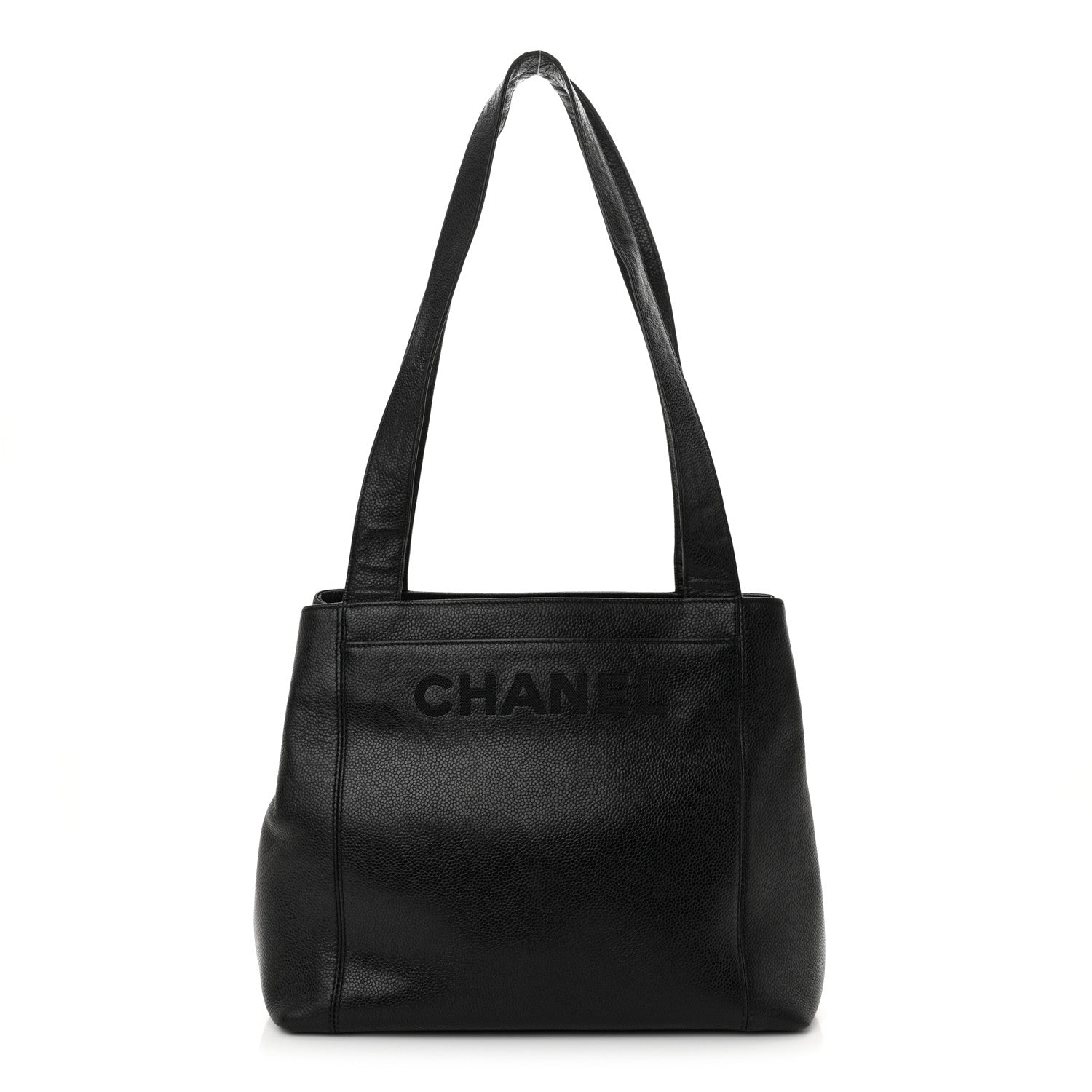 Chanel Caviar Embroidered Logo Shoulder Bag Black 1 of 12
