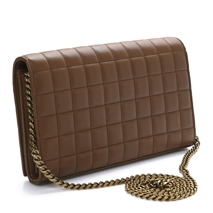 Saint Laurent Lambskin Carre Quilted Cassandre Chain Wallet Brown 3 of 11