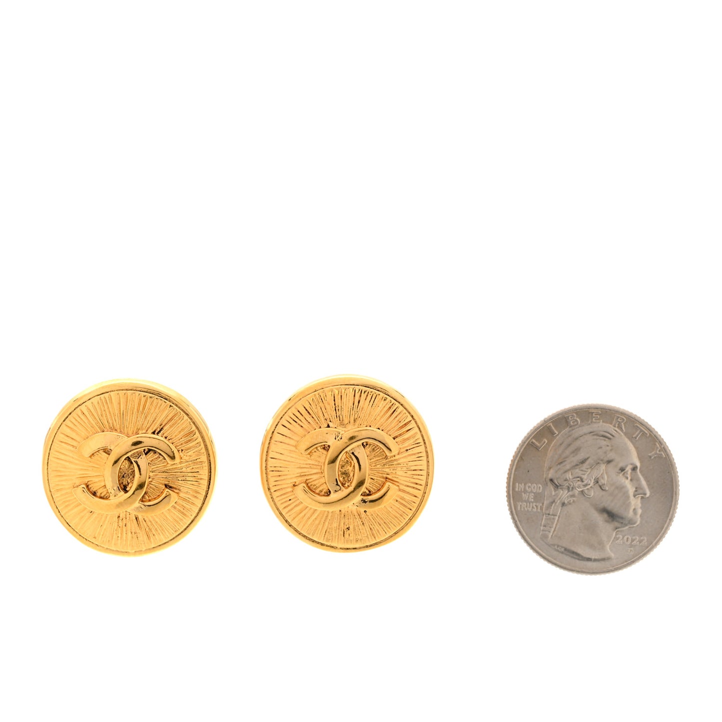 CC Button Clip On Earrings Gold