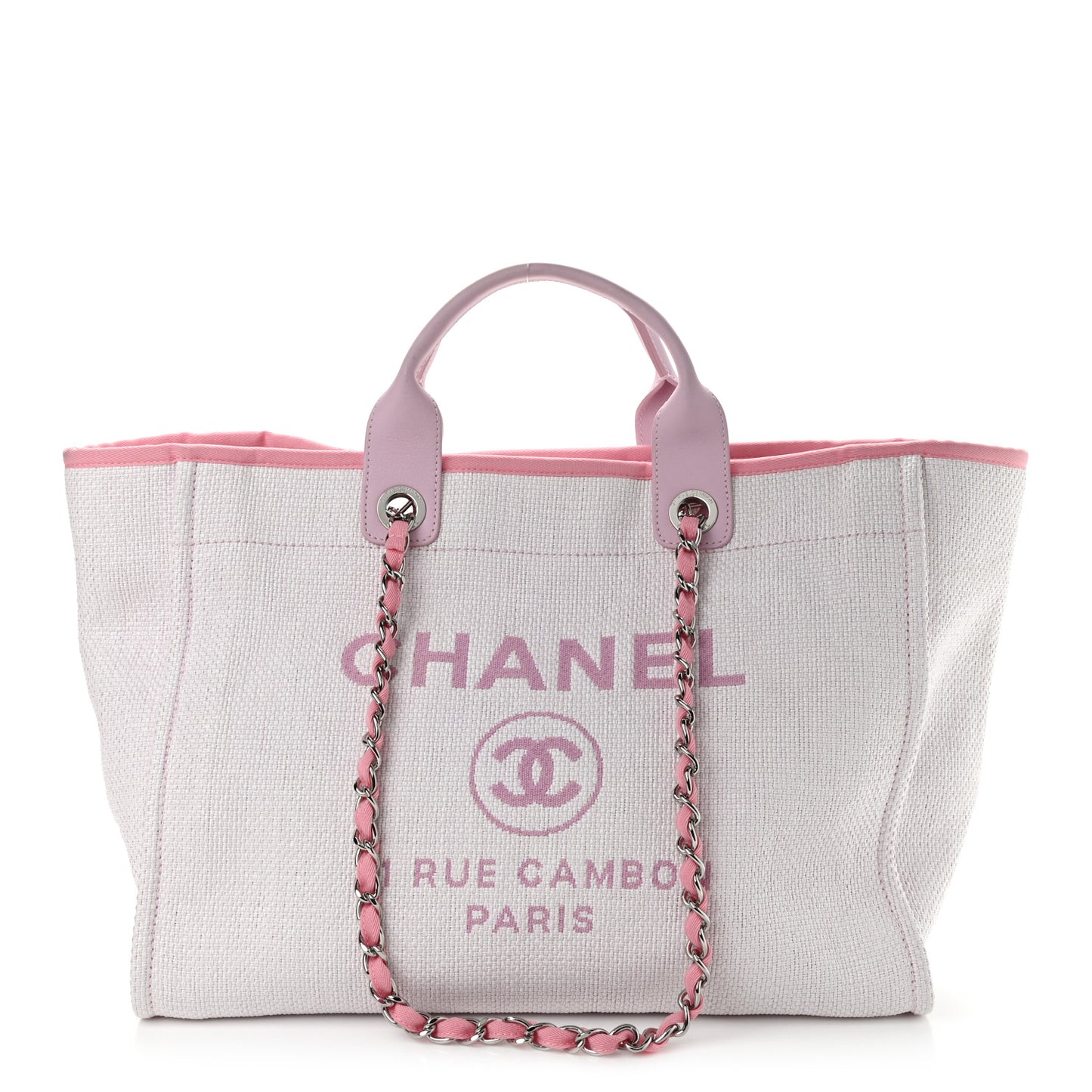 Woven Straw Raffia Medium Deauville Tote Pink