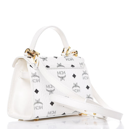 MCM Visetos Mini Heritage Top Handle Satchel White 4 of 8