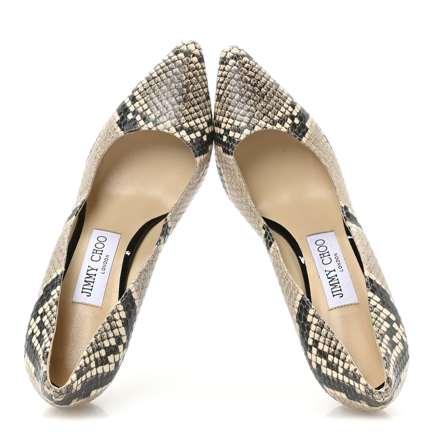 Jimmy Choo Calfskin Snakeskin Embossed Romy 85 Pumps 38 Natural
