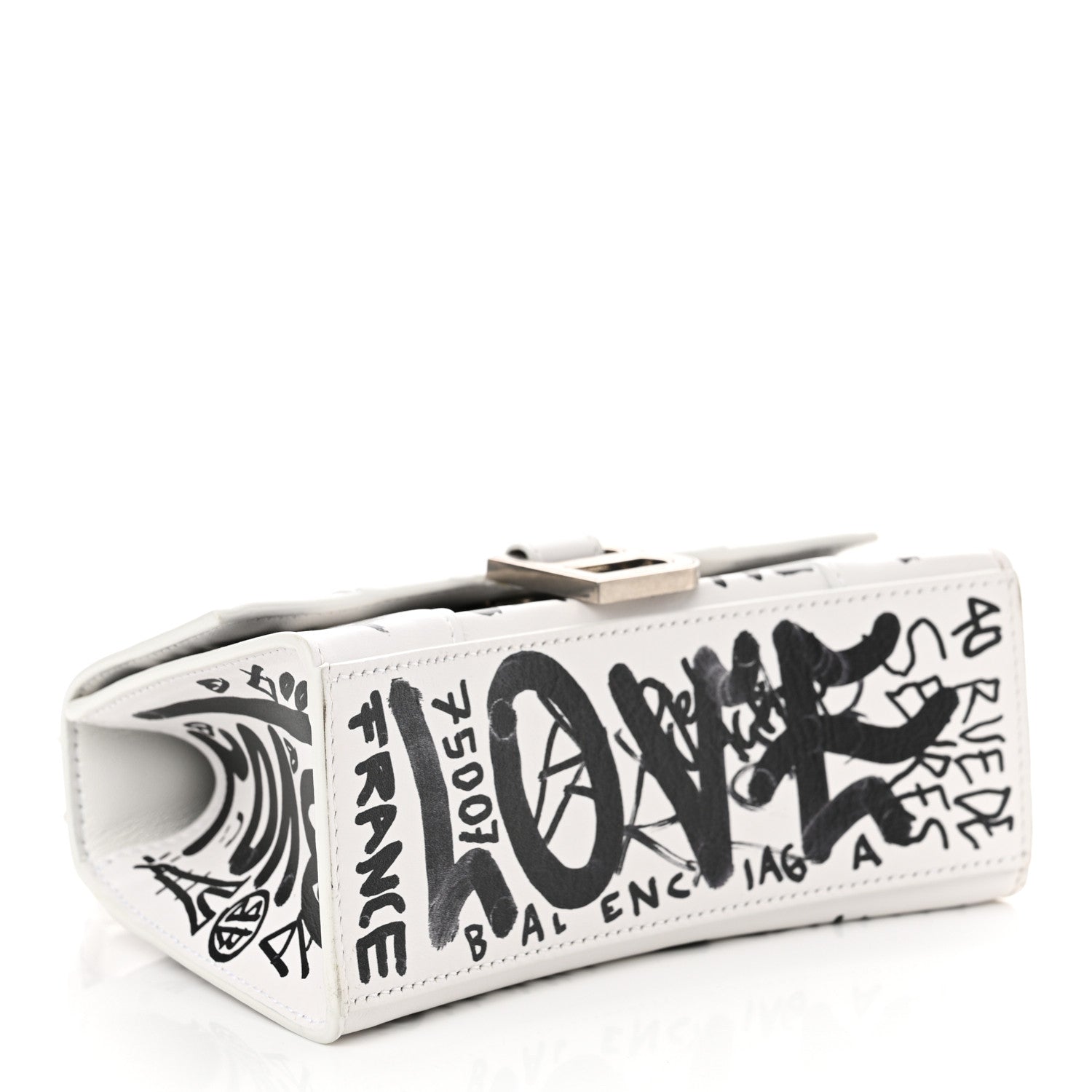 Balenciaga Smooth Calfskin Graffiti Hourglass Top Handle Bag XS White Black 4 of 14