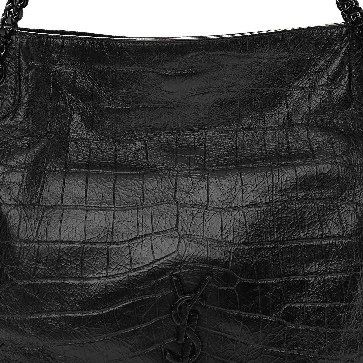 Saint Laurent Calfskin Crocodile Embossed Monogram Medium Niki Shopping Bag Black 6 of 9