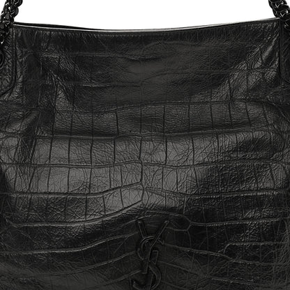 Saint Laurent Calfskin Crocodile Embossed Monogram Medium Niki Shopping Bag Black 6 of 9