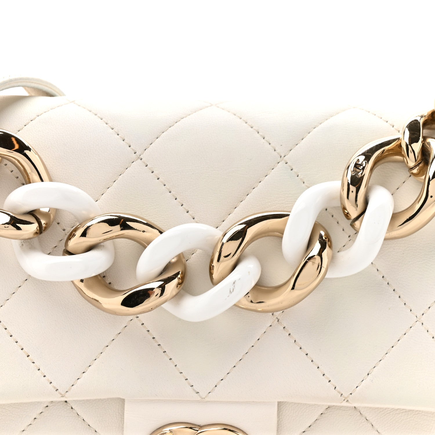 Chanel Lambskin Quilted Resin Bi-Color Chain Flap Bag White 7 of 14