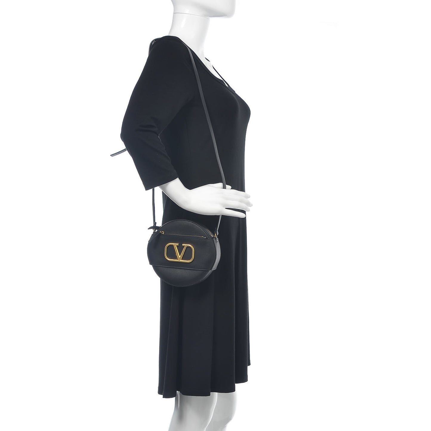 Calfskin VLogo Round Crossbody Bag Black