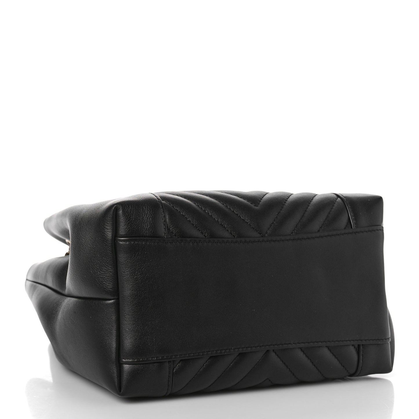 Calfskin Quilted Daily Chevron Drawstring Bag Black