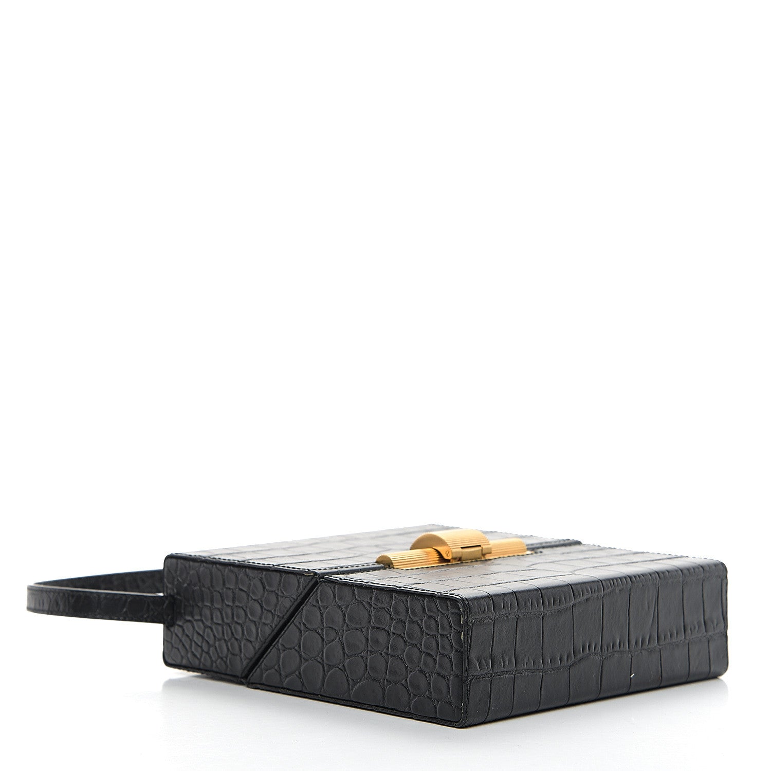Bottega Veneta Calfskin Crocodile Embossed Daisey Box Clutch Black 3 of 9