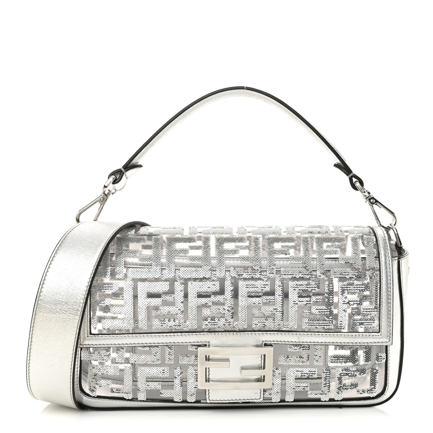 PVC Vitello Catalan Mirror Sequin FF Baguette Argento